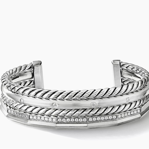 David Yurman Jewelry - David Yurman Stax Five Row Cuff Bracelet with Pave Diamonds
